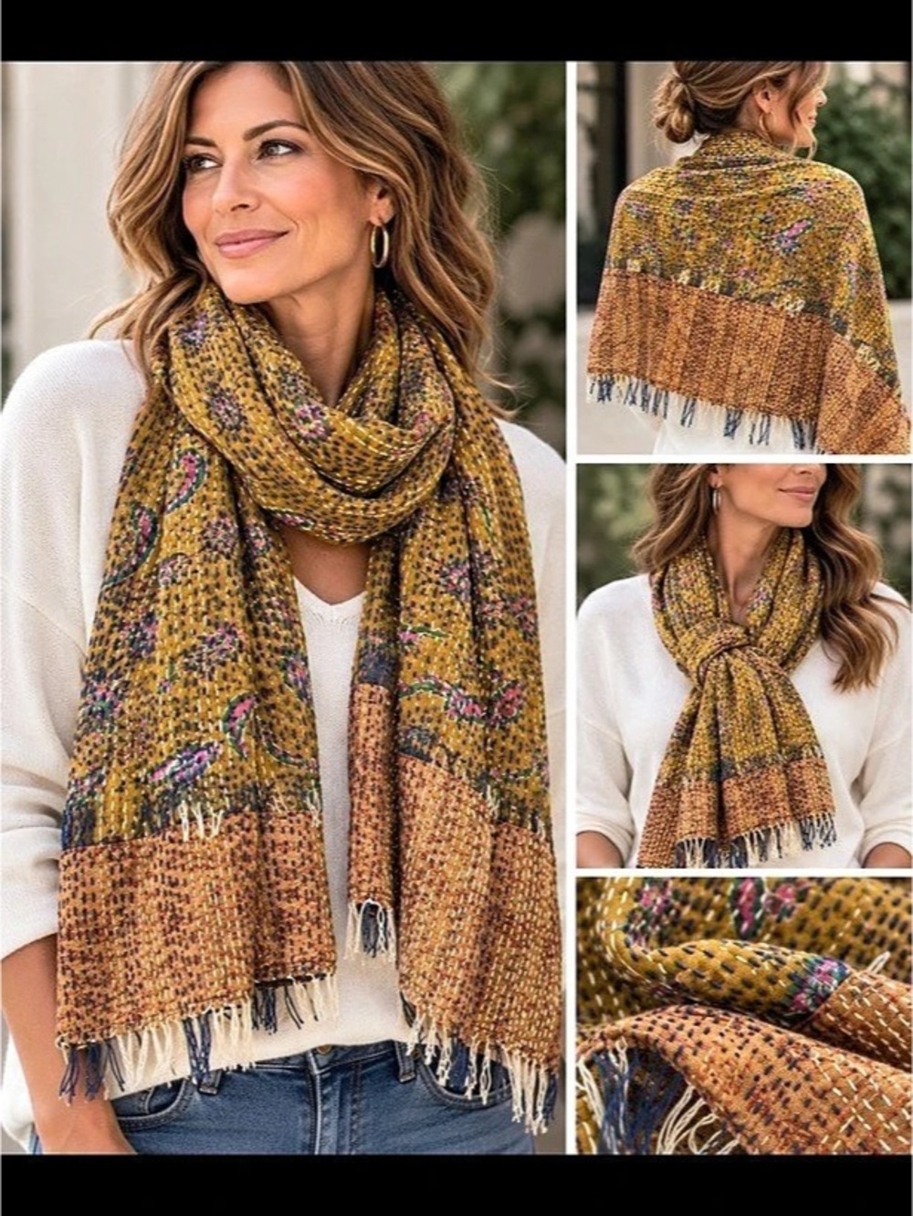Ritual -Floral Scarf in Brown & Yellow